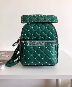 Replica Valentino Garavani Rockstud Spike Mini Leather Backpack Green