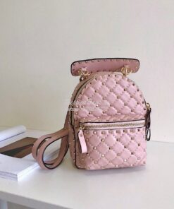 Replica Valentino Garavani Rockstud Spike Mini Leather Backpack Pink 2