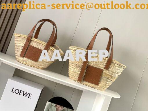 Replica Loewe Basket bag in Palm Leaf and Calfskin 8004