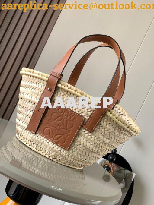 Replica Loewe Basket bag in Palm Leaf and Calfskin 8004 3