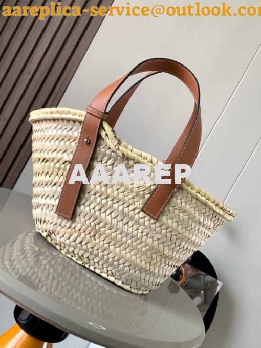 Replica Loewe Basket bag in Palm Leaf and Calfskin 8004 9