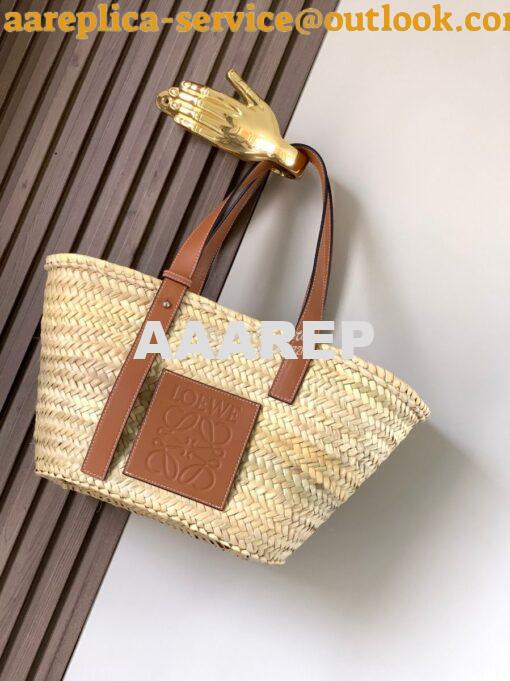 Replica Loewe Basket bag in Palm Leaf and Calfskin 8004 11