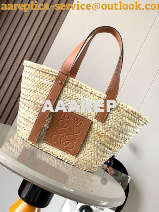 Replica Loewe Basket bag in Palm Leaf and Calfskin 8004 12