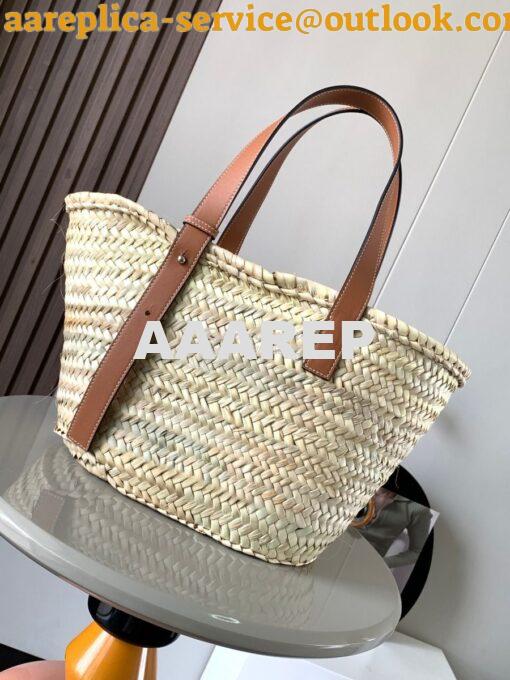 Replica Loewe Basket bag in Palm Leaf and Calfskin 8004 18