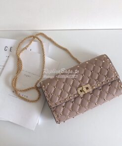 Replica Valentino Garavani Rockstud Spike Gold Chain Bag Dusty Pink