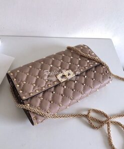 Replica Valentino Garavani Rockstud Spike Gold Chain Bag Dusty Pink 2