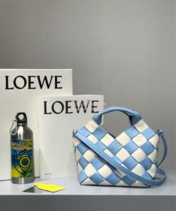 Replica Loewe Mini Woven Basket Bag 66082 White/Blue