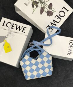 Replica Loewe Mini Woven Basket Bag 66082 White/Blue 2