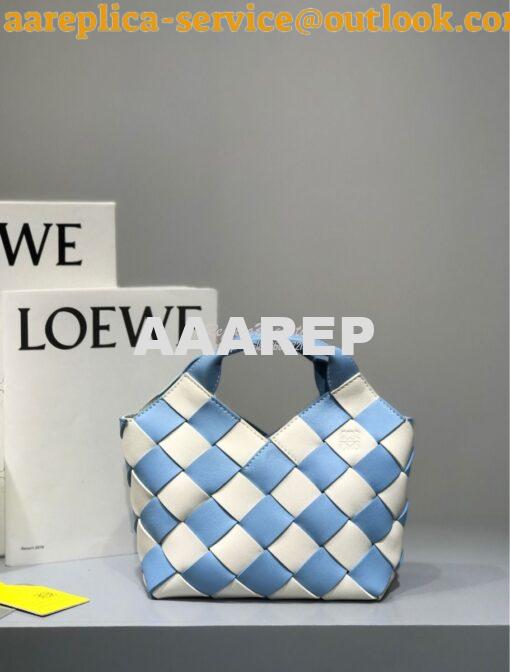 Replica Loewe Mini Woven Basket Bag 66082 White/Blue 4