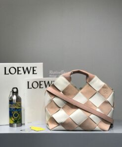 Replica Loewe Woven Basket Bag 66081 White/Pink