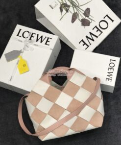 Replica Loewe Woven Basket Bag 66081 White/Pink 2