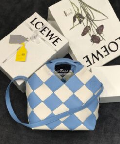 Replica Loewe Woven Basket Bag 66081 White/Blue 2