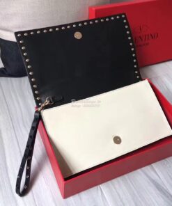 Replica Valentino Garavani Rockstud Black Flap Wristlet Clutch Bag Whi 2