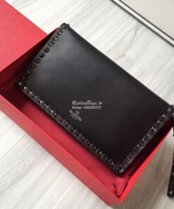 Replica Valentino Garavani Rockstud Black Flap Wristlet Clutch Bag 2