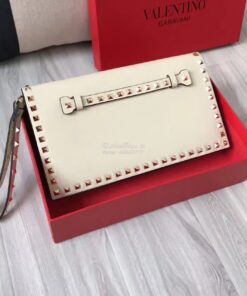 Replica Valentino Garavani Rockstud Flap Wristlet Clutch Bag White 2