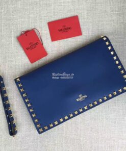 Replica Valentino Garavani Rockstud Flap Wristlet Clutch Bag Blue