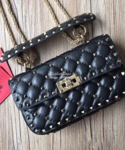 Replica Valentino Garavani Rockstud Spike Quilted Leather Chain bag Bl 2