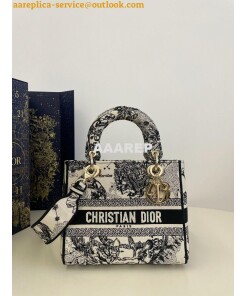 Replica Dior Medium Lady D-Lite Bag Latte and Black Zodiac Embroidery