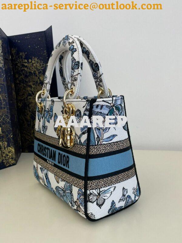 Replica Dior Medium Lady D-Lite Bag White and Pastel Midnight Blue Toi 2