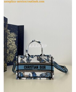 Replica Dior Mini Book Tote With Strap White and Pastel Midnight Blue