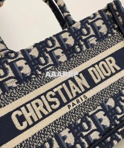 Replica Dior Mini Book Tote With Strap Blue and Beige Oblique Embroide 2