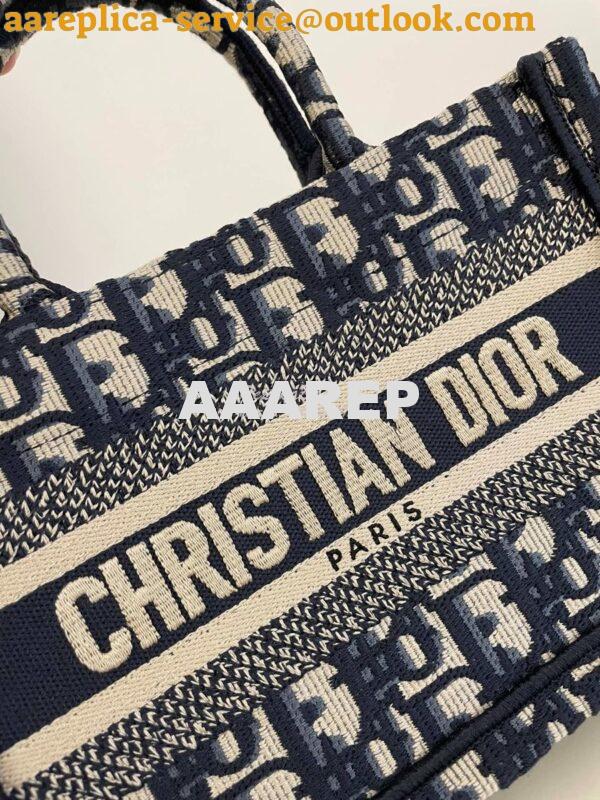 Replica Dior Mini Book Tote With Strap Blue and Beige Oblique Embroide 2