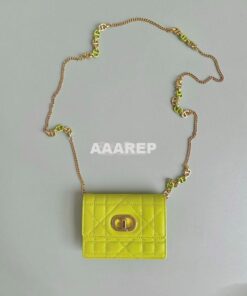 Replica Dior Miss Caro Micro Bag Lime Yellow Macrocannage Lambskin S51 2