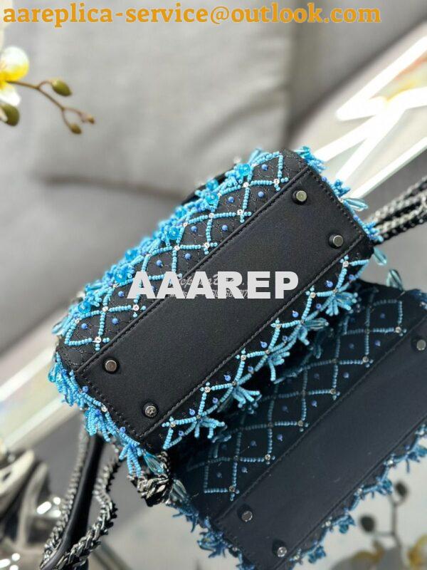 Replica Dior Mini Lady Dior Black Satin Embroidered with Turquoise Bea 10