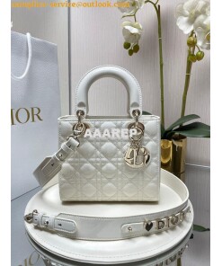 Replica Dior My ABCdior Lady Dior Bag Patent Calfskin M0538 White