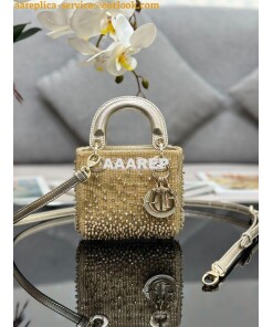 Replica Dior Micro Lady Dior Bag Metallic Gold Satin Gradient Bead Emb