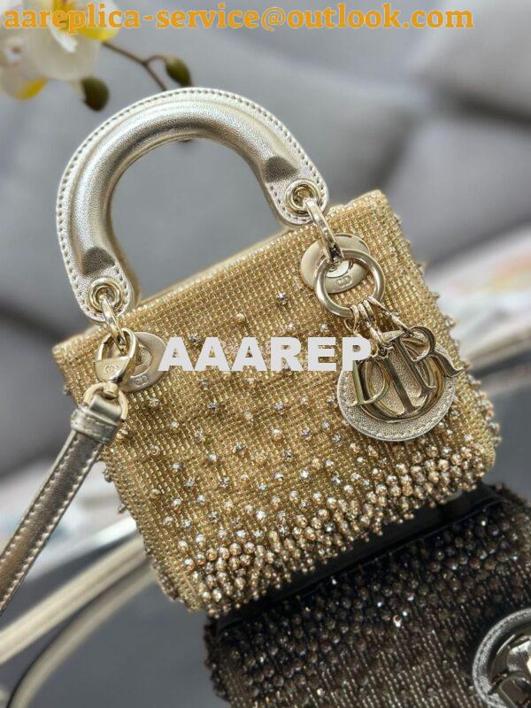 Replica Dior Micro Lady Dior Bag Metallic Gold Satin Gradient Bead Emb 2