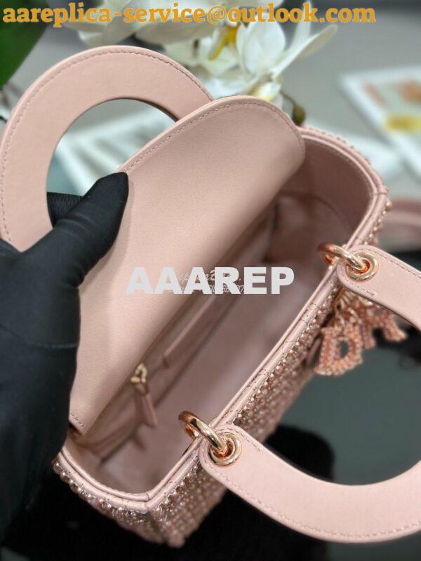 Replica Dior Small Lady Dior Rose Des Vents Cannage Calfskin Embroider 7