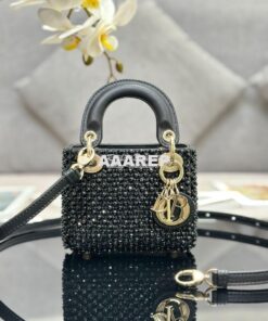 Replica Dior Micro Lady Dior Bag Black Calfskin Embroidered with Stras 2