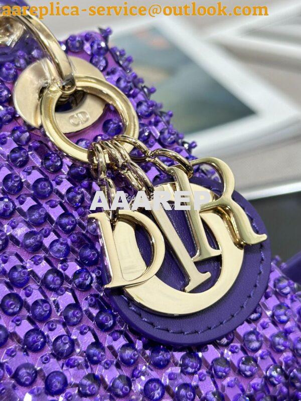 Replica Dior Micro Lady Dior Bag Purple Calfskin Embroidered with Stra 4