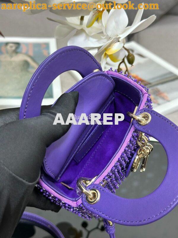 Replica Dior Micro Lady Dior Bag Purple Calfskin Embroidered with Stra 7