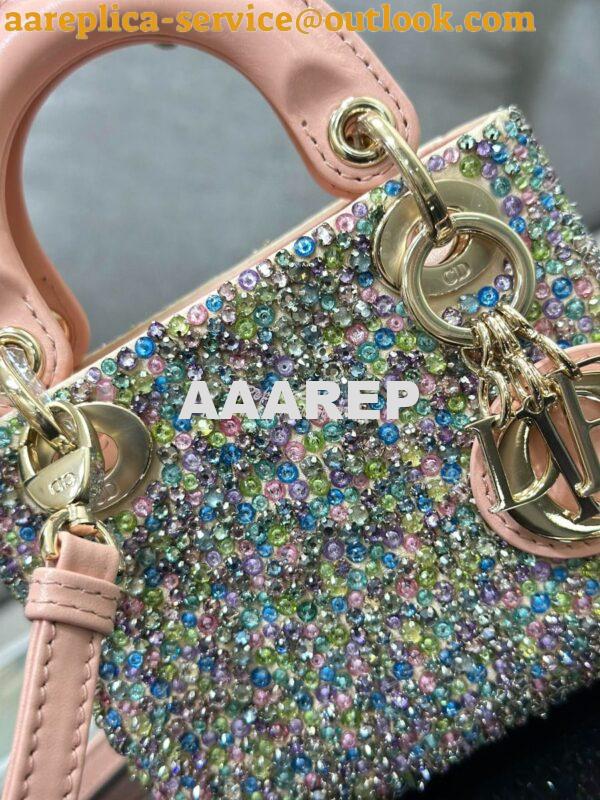 Replica Dior Micro Lady Dior Bag Pink Calfskin Embroidered with Multic 3