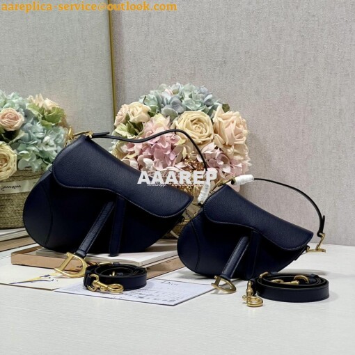 Replica Dior Saddle Bag With Strap Grained Calfskin M0455 Dark Blue