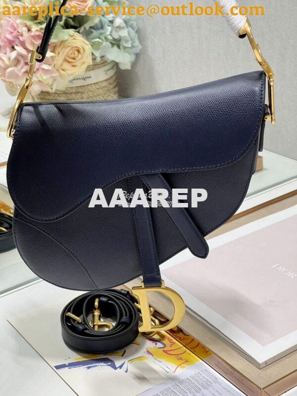 Replica Dior Saddle Bag With Strap Grained Calfskin M0455 Dark Blue 2