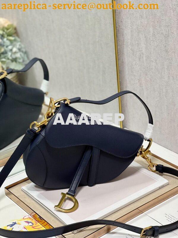 Replica Dior Saddle Bag With Strap Grained Calfskin M0455 Dark Blue 3