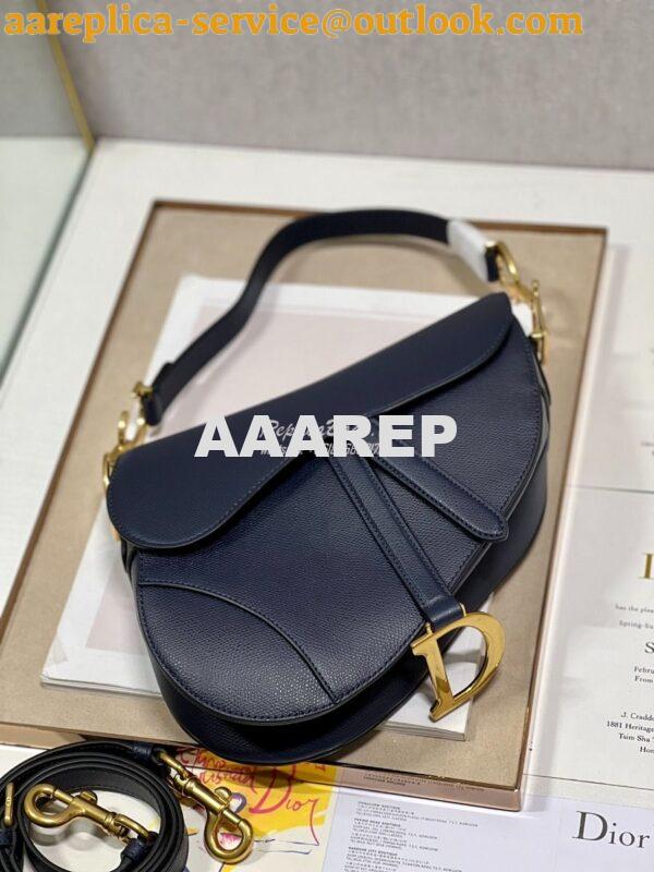 Replica Dior Saddle Bag With Strap Grained Calfskin M0455 Dark Blue 4