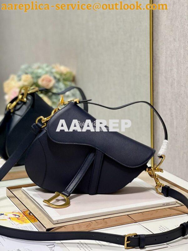 Replica Dior Saddle Bag With Strap Grained Calfskin M0455 Dark Blue 5