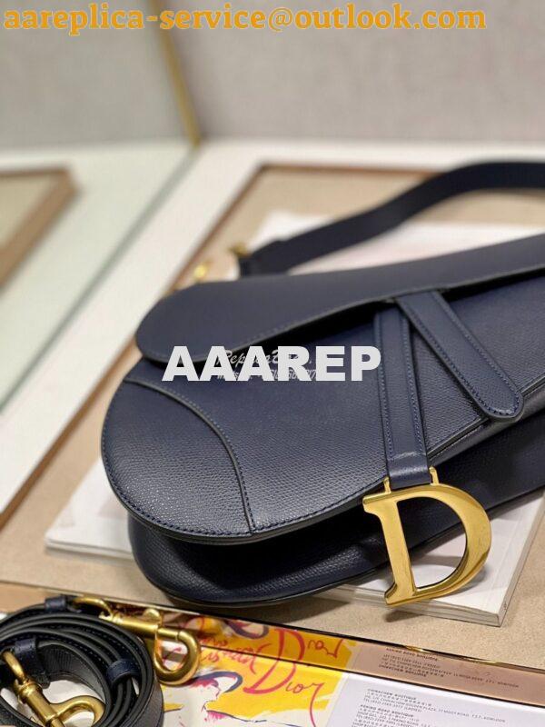 Replica Dior Saddle Bag With Strap Grained Calfskin M0455 Dark Blue 6