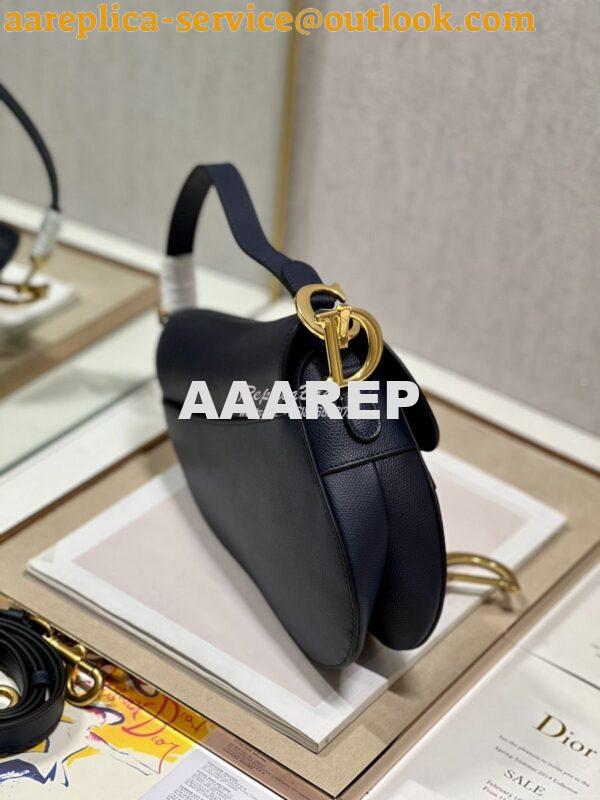 Replica Dior Saddle Bag With Strap Grained Calfskin M0455 Dark Blue 7