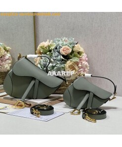 Replica Dior Saddle Bag With Strap Grained Calfskin M0455 Gray Stone