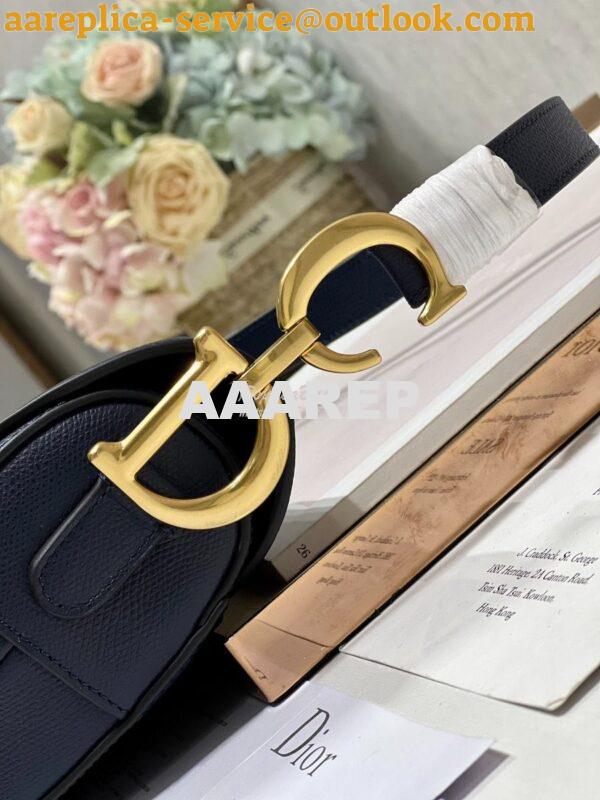 Replica Dior Saddle Bag With Strap Grained Calfskin M0455 Dark Blue 8