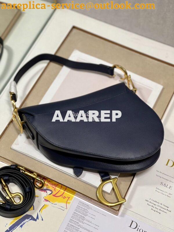 Replica Dior Saddle Bag With Strap Grained Calfskin M0455 Dark Blue 10