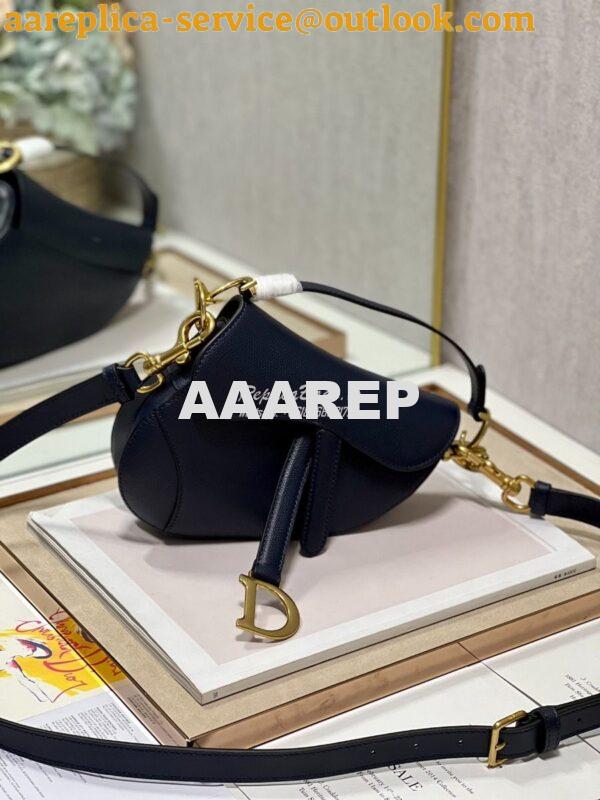 Replica Dior Saddle Bag With Strap Grained Calfskin M0455 Dark Blue 11