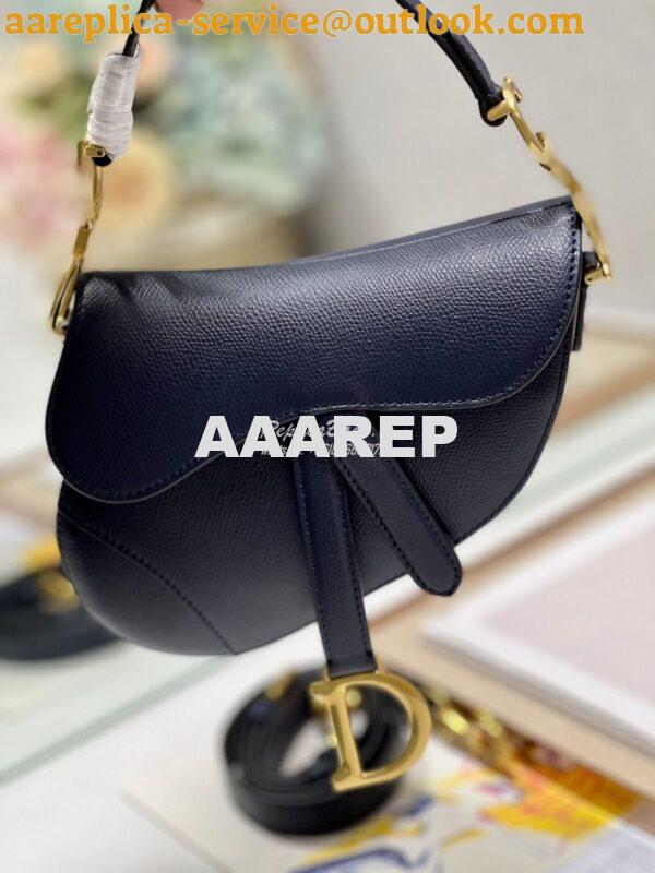 Replica Dior Saddle Bag With Strap Grained Calfskin M0455 Dark Blue 12