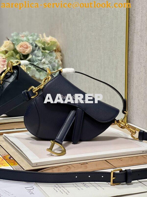 Replica Dior Saddle Bag With Strap Grained Calfskin M0455 Dark Blue 13