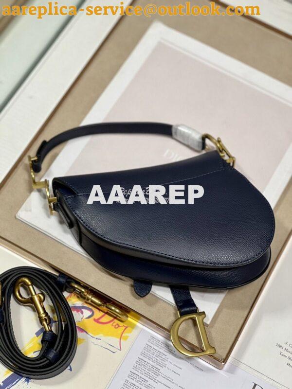 Replica Dior Saddle Bag With Strap Grained Calfskin M0455 Dark Blue 19